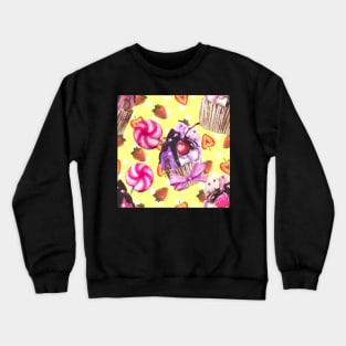 Strawberries and  Cupcakes Yellow Background Crewneck Sweatshirt